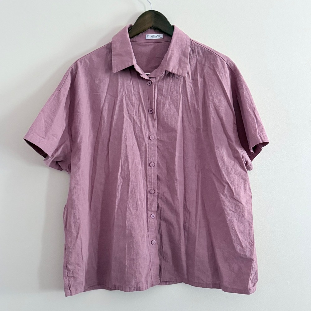 IN'VOLAND Women Mauve Pink 100% Cotton Short Sleeve Button Down Shirt 16W